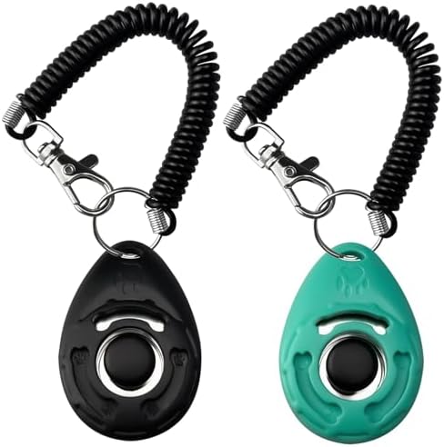 ABSONE Dog Clicker for Training with Wrist Strap, Training Clicker for Puppy, Cat, Potty, Bird, Horse, Pet, Dog Clicker Trainer Training Tools, Behavior Aids, 2 Pack Black and Green
