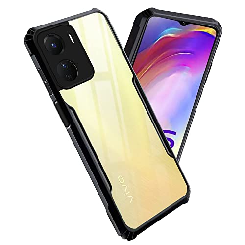 Image of A rtistque Clear Hard Transparent Acrylic Armor Anti-Drop Shockproof TPU Edge Back Cover Case for Vivo Y16 - Black