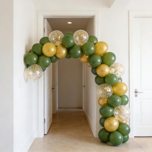Image of 60Pcs Green Yellow Balloons, Gold Confetti Balloons for Party Decorations | 12-inch green, yellow & confetti balloons create a vibrant party setup for birthdays, baby showers, graduations & events