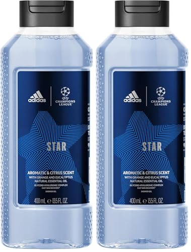 Gel doccia adidas UEFA Star Edition: celebra i momenti più memorabili regalati dal calcio con questo gel doccia, un profumo aromatico e agrumato con note di arancia ed eucalipto;