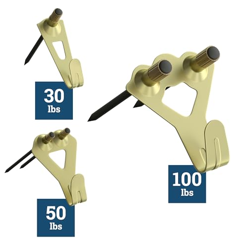 Image of 30 lb Picture Hangers, High-Caliber, Reusable, 25 Set Multipurpose Picture Hanging Kit with Nails, Ideal for Wall Art, Frames, Clocks, and Office Decor on Drywall or Wood inch