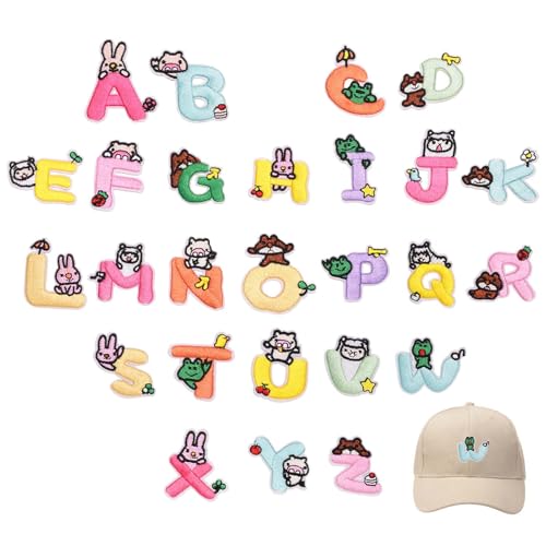 Tuxxjzm Letras termoadhesivas para ropa, apliques de alfabeto de animales, divertidos parches decorativos bordados para mochila, jeans, camisas, chaquetas, fiestas, viajes, aula
