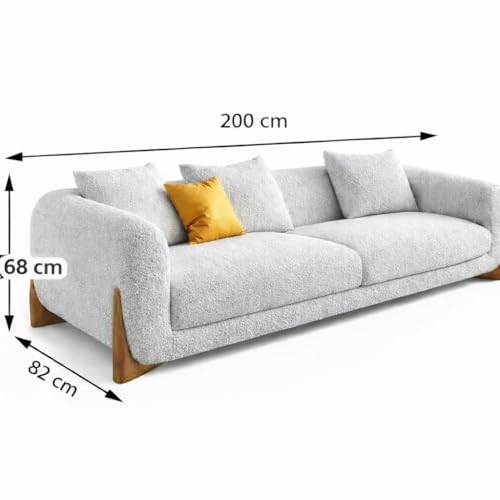 Image of Modern Sofa, Teddy Fabric, Chesterfield Style, Wooden Legs, for Living Room, Bedroom, Hallways (Steel Grey, 3 Seater)
