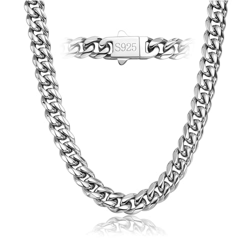 7MM Stainless Steel Mens Cuban Link Chain,Black Metal/925 Sterling Silver Plated Men Chain Necklaces Black/Silver Chain for Men Necklace