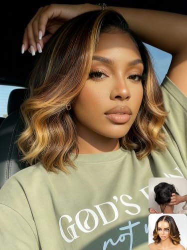 Nadula 13x4 HD Ombre Brown Wavy Bob Drawstring Wig Human