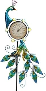 TERESA'S COLLECTIONS 39inch/100cm Metal Peacock Solar Stake Lights for Garden Ornaments, Decorative Outdoor Thermometer for Pathway Patio Lawn Yard Decoration