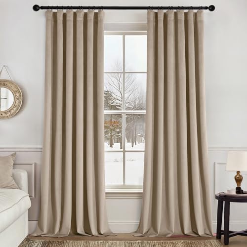 Image of MIULEE Velvet Curtains 50W x 108L 2 Panels Camel Beige Blackout Curtains | Luxury velvet fabric, pinch pleat design, back tab hooks, thermal insulated, blackout light blocking, for living room bedroom