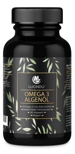 Luondu Omega 3 Vegan [ 1500 mg ] – Premium Omega 3 kwasy tłuszczowe, olej z alg 525 DHA + 250 EPA na dawkę dzienną I 100% roślinny – wspomaga normalną wydajność mózgu i wzrok (90 kapsułek (1 puszka)