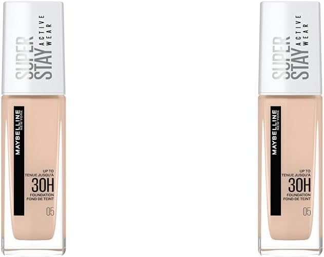 Maybelline New York Foundation, Superstay Active Wear 30 Hour Long-Lasting Liquid Foundation, Lightweight Feel, Water, Sweat and Transfer Resistant, 30 ml, Shade: 05, Light Beige (Pack of 2)
