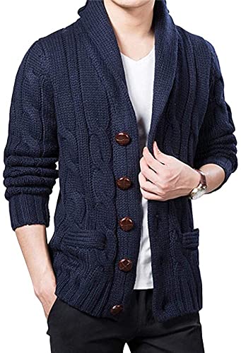Men's Cable Knit Shawl Collar Cardigan Sweater2