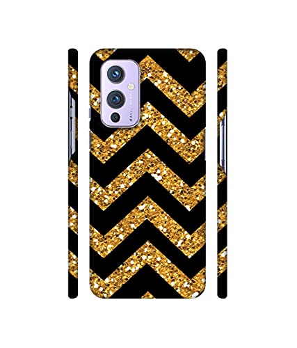 Image of Amazon Brand - Solimo Designer Golden Zik Zak Pattern 3D Printed Hard Back Case Mobile Cover for OnePlus 9