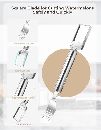 Image of Stainless Steel Julienne Vegetable Peeler Multi-Functional Fruit & Veggie Shredder Slicer and Grater for Potatoes, Carrots, Cucumbers (2 in 1 Watermelon Slicer & Fork)