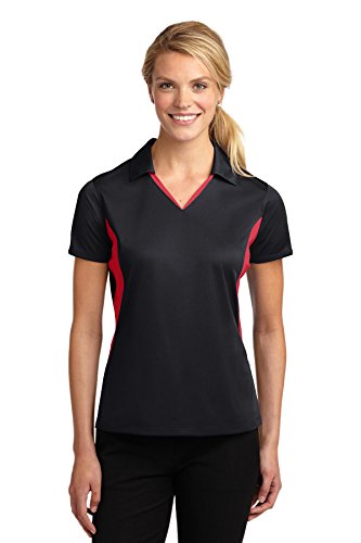 SPORT-TEK Women's Side Blocked Micropique Sport-Wick Polo | Ladies Short Sleeve Collared Shirt, Athletic Fit Top with Colorblock Detailing for Work, Golf & Tennis