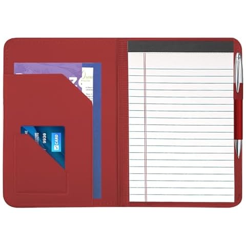 Gorbado Junior Padfolio Folder - A5 Portfolio Binder Case with 5 x 8 Writing Pad and Interior Storage Pocket Executive Business Organizer for Men Women, Red. Cover