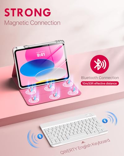 Étui avec clavier pour iPad 11e génération 2025 MoKo coque rose