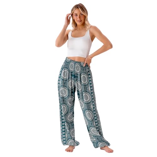 Image of Lotus and Luna Women's Harem Pants Thai Pants for Beach & Lounge High Waisted Flowy Boho Pants Genie Pants Yoga Pants