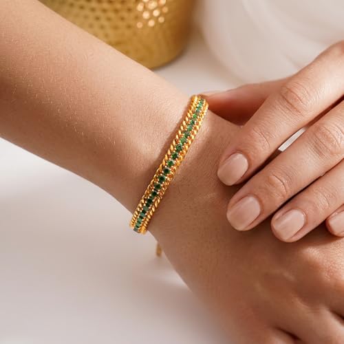 Image of Rubans Demi Fine Stainless Steel Bracelet Emerald CZ Gift for Women & Girls