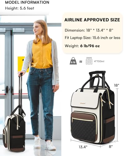 Image of Rolling Backpack for Women, Travel Rolling Laptop Backpack with Wheels