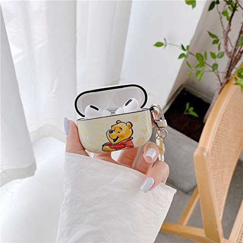 Soft TPU Case with Keychain Hook Charm for Apple AirPods Pro 1st Gen 2019 Model Teddy Bear Laugh Yellow Color Cartoon Anime Fun Classic Protective Cool Cute Lovely Adorable Unisex Kids Girls Boys