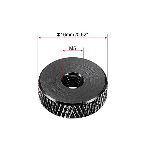 Uxcell Flat Knurled Nut - M5 X 16Mm X 5Mm Thumb Nuts Lock Adjusting Nuts Aluminum Alloy Black 5Pcs #TOP1