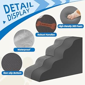 Dog Stairs 4 Steps for Small Dogs and Cats to Get on High Beds, Couch or Car, Pets Can Climb, Sit, Lie Down or Perch to Look Out Windows on The Spliceable Ramp, Provides Support, Grey(19" H) Dog Stairs 4 Steps for Small Dogs and Cats to Get on High Beds Couch or Car Pets Can Climb Sit Lie Down or Perch to Look Out Windows on The Spliceable Ramp Provides Support Grey19 H