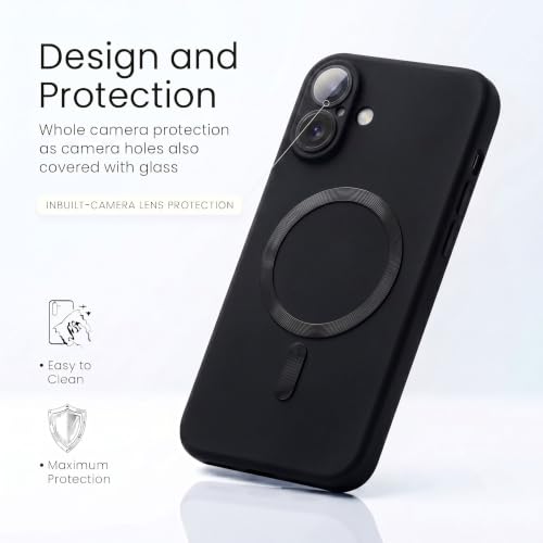 Image of amazon basics Premium Mag-Safe Case for iPhone 16 Plus | Shockproof & Anti-Scratch Cover | Soft Silicone with Wireless Charging | Camera Lens Guard - Black