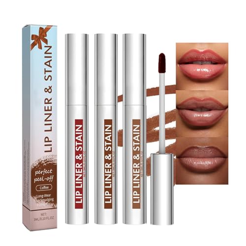 Set de 3 Delineadores de Labios Peel Off,Tinte de Labios de Larga Duración,Impermeable y Sin Transferencia,Acabado Mate Natural,Alta Pigmentación,Tonos Nude Reddish Brown Coffee Cocoa