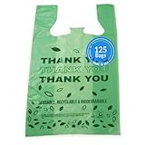 Reli. Biodegradable Thank You Bags | 125 Count - Made in USA | Biodegradable Shopping Bags, Grocery Bags/Restaurant | Oxobiodegradable Plastic Bags | 11.5' x 6.5' x 22' | Green T-Shirt Bags