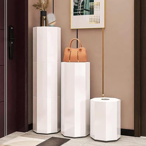 Zapatero vertical giratorio blanco y dorado para pasillo moderno 2