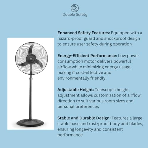 Image of High Speed Pedestal Fan | Black Farrata Fan | 3 Speed Settings | Standing Fan for home & office | 2400 RPM Powerful airflow | Pankha | 400 mm sweep size