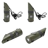 Xuhal 4 Pack Emergency Survival Whistle Loud Safety Whistle 7-in-1 Multifunctional Outdoor Survival Tool with Compass Thermometer LED Light Magnifier for Hiking Camping Boating Kayaking and Rescue