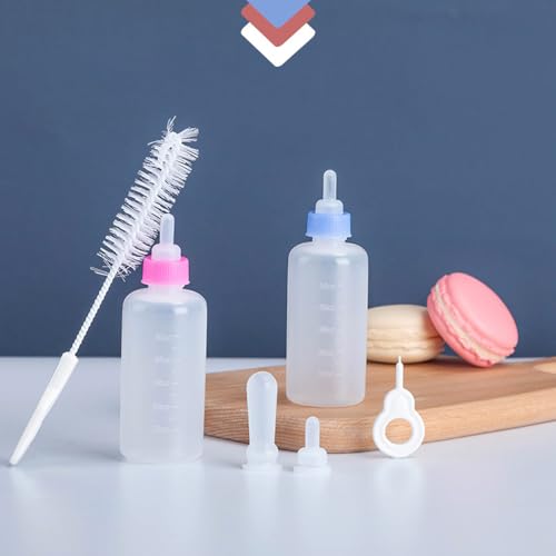 Aufzuchtflasche Katze, 60 ml katzenaufzuchtmilch Haustier Babyflasche Kit, Aufzuchtflasche Pet Milchflasche Haustier Babyflasche Kit mit Reinigungsbürste und Ersatznippeln für Kätzchen und Kleintiere