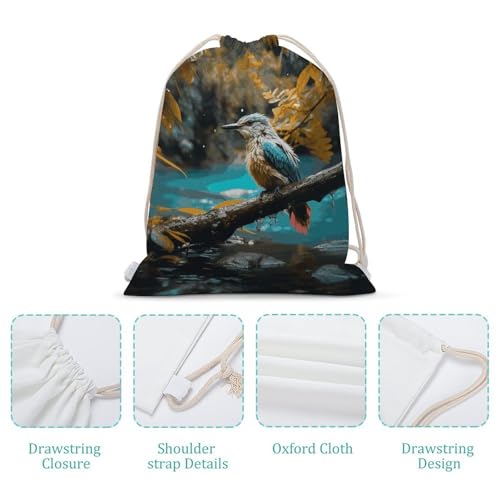 Relaxing Rain And Birds Sounds Drawstring Backpack - Canvas Sports Gym Sackpack, Lightweight String Bag for Beach & Travel4