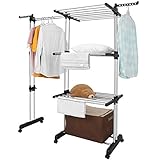 waschturm günstig kaufen 2 in 1 ausziehbares Design, die Breite kann zwischen 66 cm und 130 cm frei gewählt werden. Nutzen Sie die Links Fläche der Trockenebenen, um größere Kleidungsstücke wie Bettwäsche zu trocknen