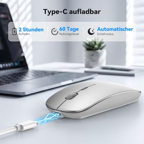 TECKNET Bluetooth Maus USB-C & USB-A, Slim Kabellose Maus mit 4 Tasten – Ansicht 3