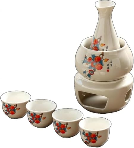 AZIEBAY 日本酒・焼酎用熱燗器セット|伝統的な禅スタイル陶磁器|冷酒・熱燗・常温対応|美濃焼|酒瓶・徳利・酒カップ付き 家庭用・贈答用に最適