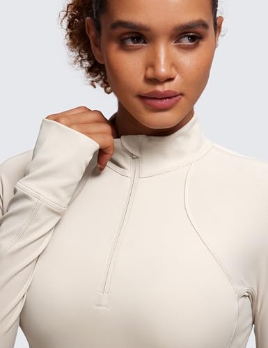 Image of CRZ YOGA Butterluxe Half Zip Crop Top | Workout, Extremely Soft, Slim Fit, Thumbholes, Side Pocket, Long Sleeve Shirts for Women