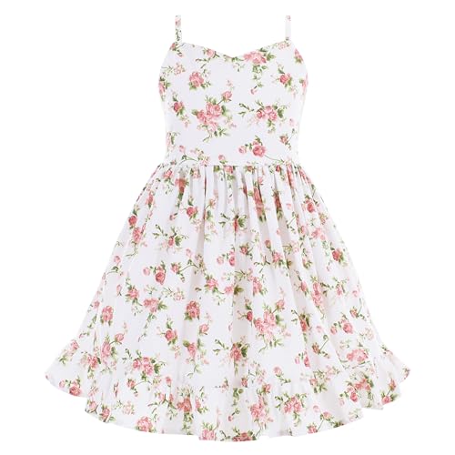 Flofallzique Summer Girls Floral Dress Casual Toddler Sleeveless Boho Beach Dress for Birthday Tea Party(4Years, Pink Flower)