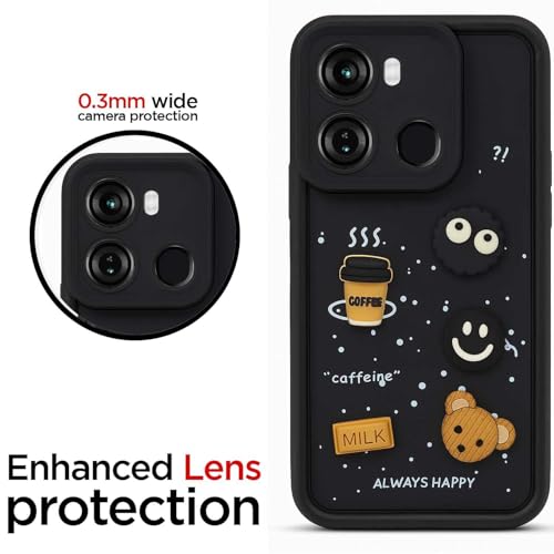 Image of Bintage Fun Ball | Taddy Cartoon 3D Smiley Coffee | Milk Case | Full Camera Protection Back Cover Compatible for itel P662L / itel P40 - Black