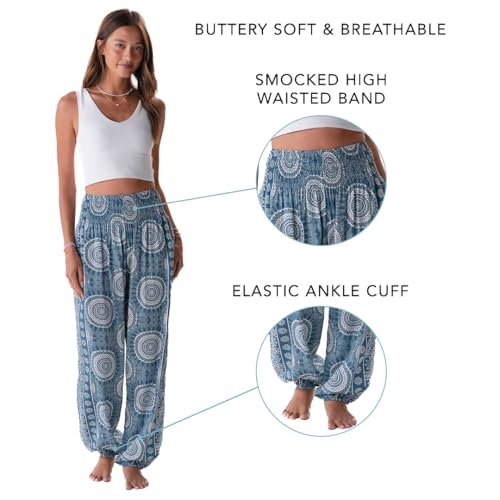 Image of Lotus and Luna Women's Harem Pants Thai Pants for Beach & Lounge High Waisted Flowy Boho Pants Genie Pants Yoga Pants