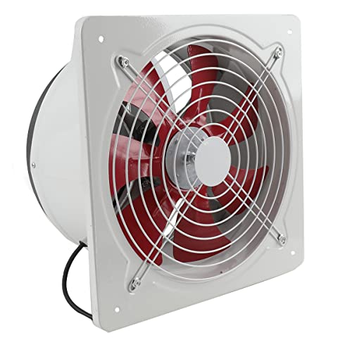 ECUTEE - Ventilador axial de 220 V, 300 mm, ventilador extractor de pared, ventilador de metal industrial, para cocina, baño, garaje, color blanco y álabes rojos, 2650 m³/h
