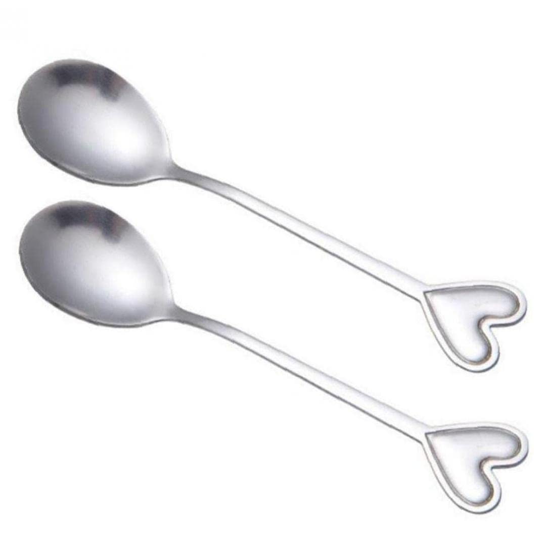 Onsinic Silver 2Pcs Heart Shape Coffee Tea Spoon Dessert Sugar Stirring Decorative Spoons Teaspoon Wedding Gift Kitchen Tool