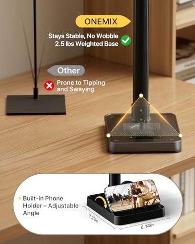 Image of ONEMIX LED Desk Lamp with Base, 42-Inch 4-Panel Light for Dual Monitors | 1800 Lumens, 4 Adjustable Panels, 5 Color Temps, 5 Brightness Levels, Remote, Timer, Flicker-Free for Home Office