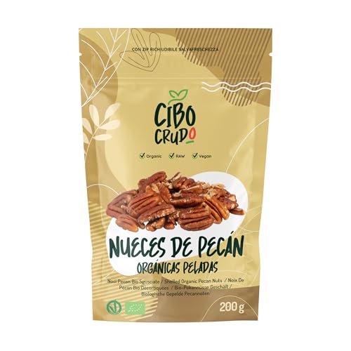 Nuez Pecana Organica - 200g. Nueces Pecanas Ecologicas Natural sin Sal y sin Tostar. Fuente de Fibra Acidos Grasos Insaturados Sales Minerales y Aminoácidos. Organic Pecan Nuts.