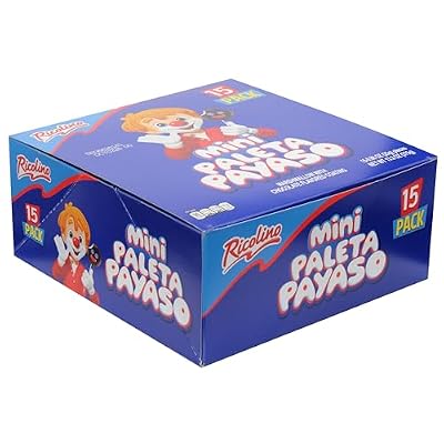 Ricolino Mini Paleta Payaso Marshmallow Lollipop with Chocolate Coating, 15 Count, (Pack of 12)