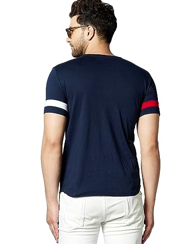 Image of Noble Monk Men Regular Fit T-Shirt | Round Neck | Half Sleeve | Self Design | Casual T Shirt for Men