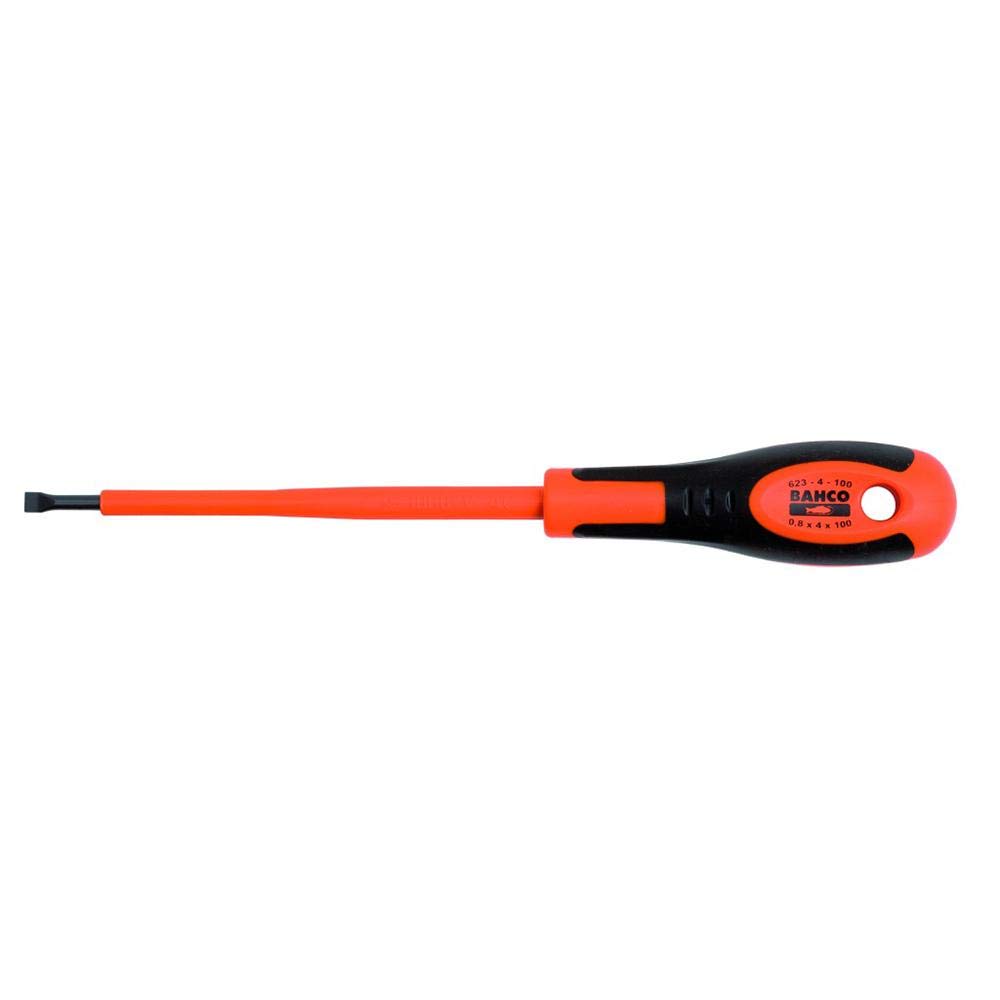 Bahco 613-4-100 Slotted Screwdriver, Multi-Colour, 0.8 x 4.0 x 100 mm