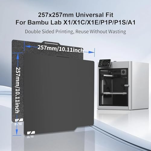 Image of IdeaFormer-3D X1C P1S P2S A1 PEI Sheet for Bambu Lab 257x257mm, Smooth+Textured PEI Build Plate Flexible Removal PEI Bed Plate for Bambu Labs X1 X1C X1E P1P P1S P2S A1