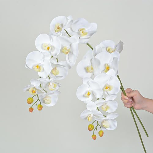 Pmyra 2Pcs White Orchids Artificial Flowers 38" Long Stem Fake