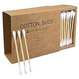 Garrelett 200 Ct Bamboo Cotton Swabs - Sturdy Double Tipped Buds for Makeup Precision, Outer Ear Care & Electronics Cleaning, Lint Free Wood Stick Alternative for Pet Grooming & Ointment Application